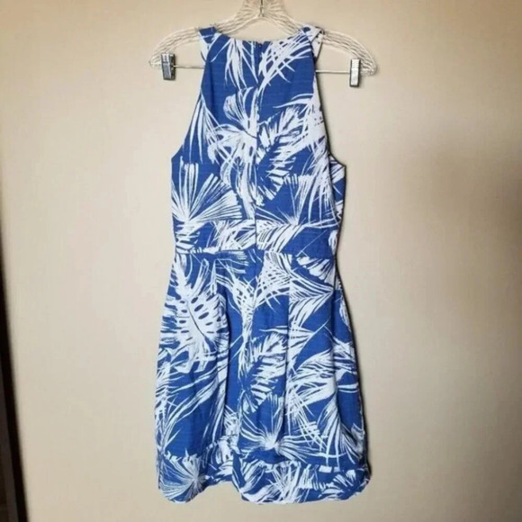 Eliza J Blue  White Leaf Botanical Fit and Flare Dress 10 - Picture 3 of 14